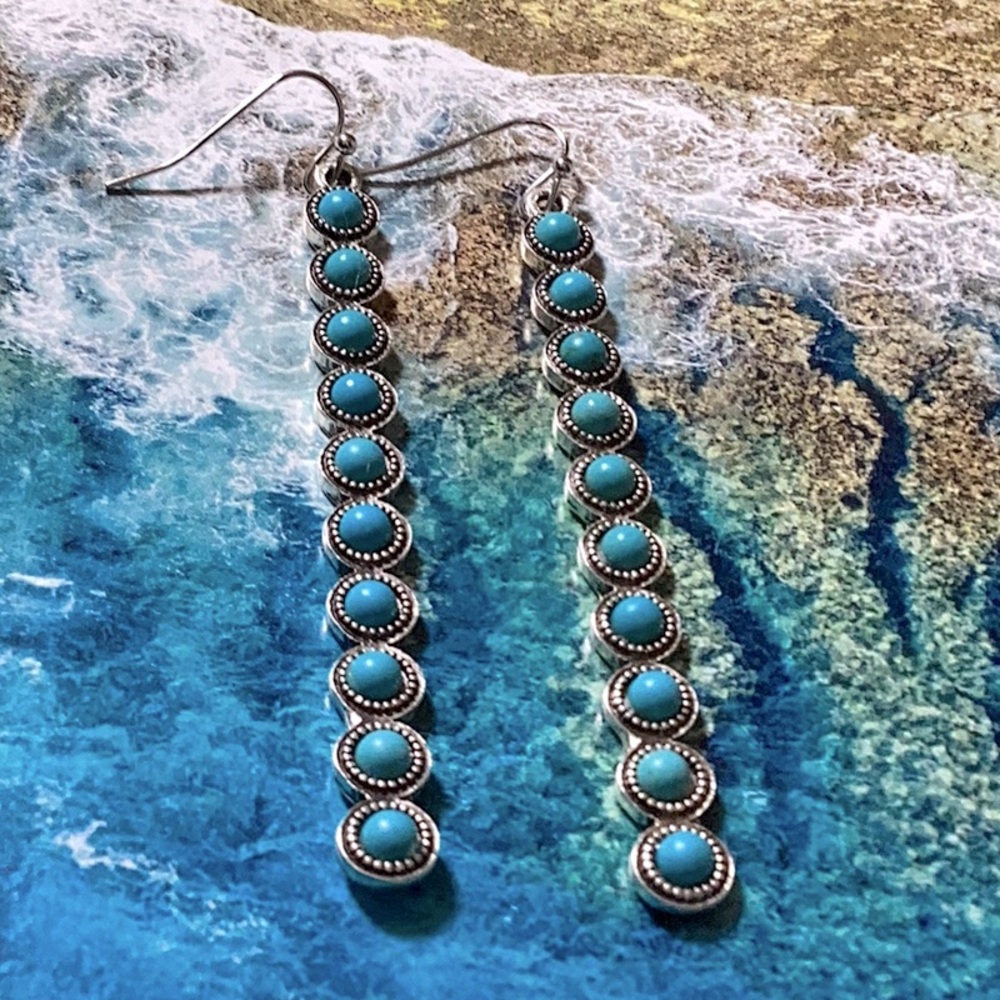 Long Turquoise Stones Sterling Silver Earrings